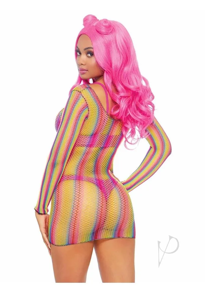 Leg Avenue Rainbow Fishnet Long Sleeve Mini Dress OS Multicolor Female Sex Toys Leg Avenue Rainbow Fishnet Long Sleeve Mini Dress OS Multicolor Female Sex Toys