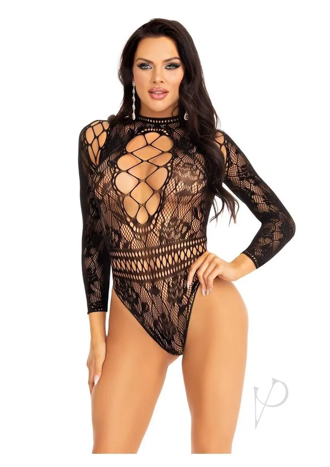 Leg Avenue Teddies And Bodies Leg Avenue High Neck Lace and Net Keyhole Back Bodysuit OS Black Leg Avenue Teddies And Bodies Leg Avenue High Neck Lace and Net Keyhole Back Bodysuit OS Black