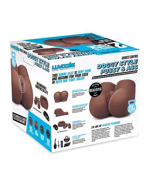 Luvdollz Remote Controlled Doggy Style Vibrating Rechargeable Pussy and Ass Masturbator with Bullets and Remote Control Chocolate Luv Dollz Male Sex Toys