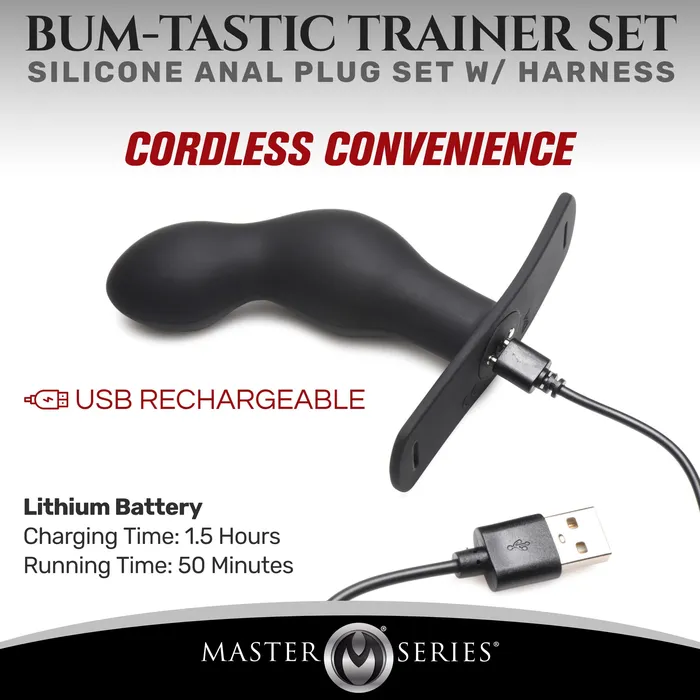 Male Sex Toys Master Series PSpot Plugger 28X Silicone Prostate Plug with Comfort Harness and Remote Control