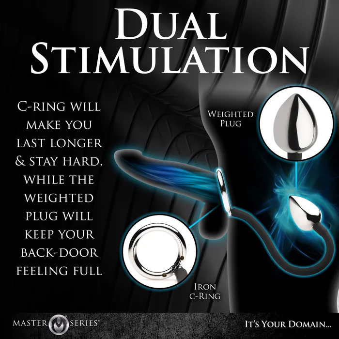 Male Sex Toys Master Series Tug and Plug Cock and Ball Ring with Anal Plug