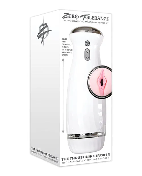 Male Sex Toys Zero Tolerance Zero Tolerance The Thrusting Stroker Rechargeable Vibrating Pussy Masturbator VanillaWhite