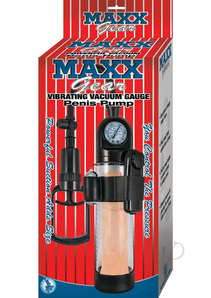 Maxx Gear Vibrating Vacuum Gauge Penis Pump Clear Maxx Gear Male Sex Toys