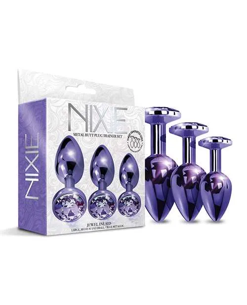 Nixie Metal Butt Plug Trainer Set wInlaid Jewel Purple Metallic Nixie Anal Nixie Metal Butt Plug Trainer Set wInlaid Jewel Purple Metallic Nixie Anal