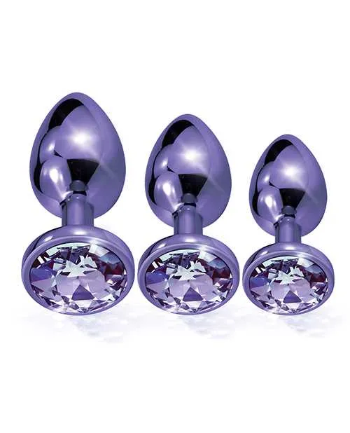 Nixie Metal Butt Plug Trainer Set wInlaid Jewel Purple Metallic Nixie Anal Nixie Metal Butt Plug Trainer Set wInlaid Jewel Purple Metallic Nixie Anal