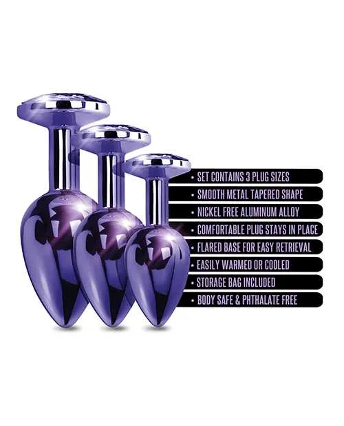 Nixie Metal Butt Plug Trainer Set wInlaid Jewel Purple Metallic Nixie Anal Nixie Metal Butt Plug Trainer Set wInlaid Jewel Purple Metallic Nixie Anal