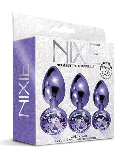 Nixie Metal Butt Plug Trainer Set wInlaid Jewel Purple Metallic Nixie Anal Nixie Metal Butt Plug Trainer Set wInlaid Jewel Purple Metallic Nixie Anal