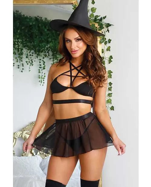 Play By Fantasy Lingerie Anal Play Spellbound Hat Bralette Skirt Panty Black SM Play By Fantasy Lingerie Anal Play Spellbound Hat Bralette Skirt Panty Black SM
