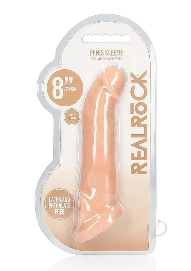 Real Rock Male Sex Toys RealRock Skin Penis Extender with Rings 8in Vanilla