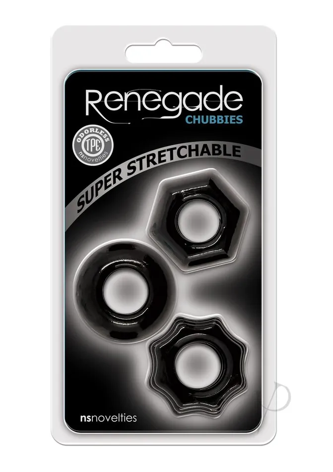 Renegade Anal Renegade Chubbies Super Stretchable Cock Rings Set of 3 Black
