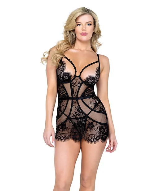Roma Confidential Anal Femme Fatale Scalloped Eyelash Lace Mesh Chemise Thong Black XL Roma Confidential Anal Femme Fatale Scalloped Eyelash Lace Mesh Chemise Thong Black XL