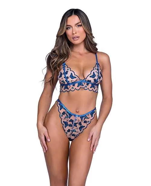 Roma Confidential Vibrators Butterfly Beauty Embroidered Bralette Panty Blue XL Roma Confidential Vibrators Butterfly Beauty Embroidered Bralette Panty Blue XL