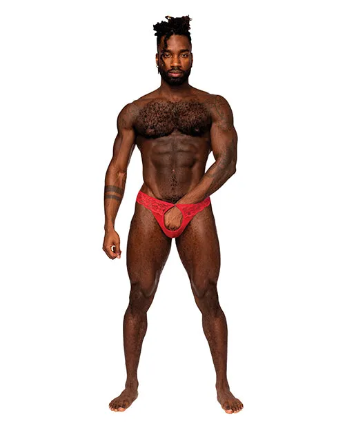 Sassy Lace Open Ring Thong Red SM Male Power Male Sex Toys