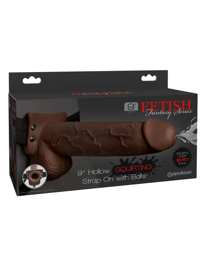 SimpleeDiscreet Female Sex Toys Fetish Fantasy 9 in Hollow Squirting Strapon W Balls Brown
