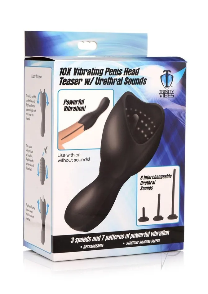 Trinity Men Male Sex Toys Trinity Men 10X Vibrating Rechargeable Silicone Penis Head Teaser with Urethral Sounds Black Trinity Men Male Sex Toys Trinity Men 10X Vibrating Rechargeable Silicone Penis Head Teaser with Urethral Sounds Black