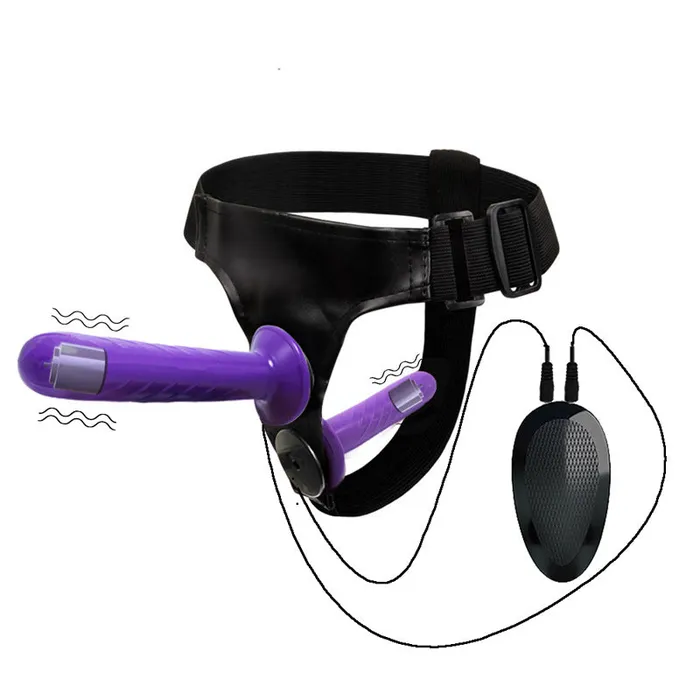 Vibrating Harness Strap On Double Dildo Wild Night Fantasies Female Sex Toys