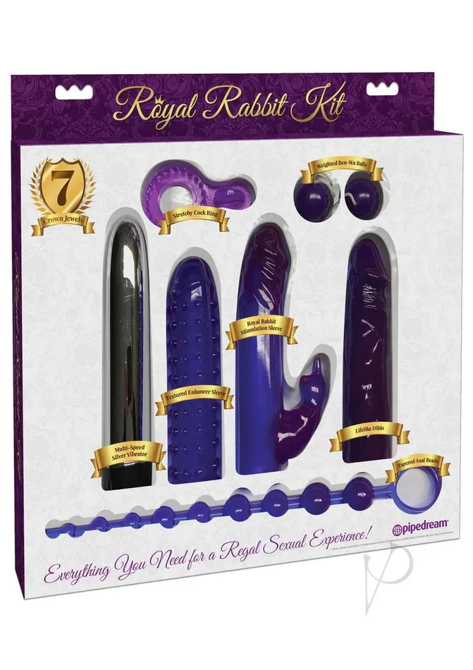 Vibrators Pipedream Royal Rabbit Vibrating 7 piece kit Purple