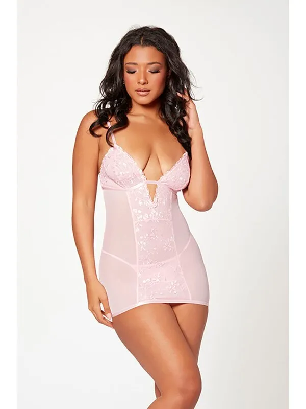 2 Pc Slim Fit Chemise And Thong Panty Set 11553 PINK L H Seven Til Midnight Anal