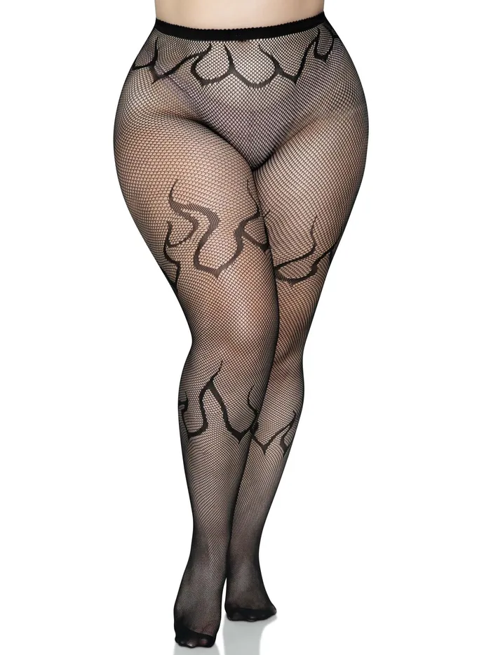 Anal Flame Net Tights 1x2x Black Leg Avenue