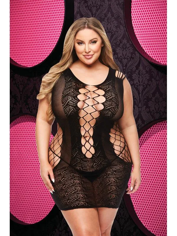 Anal Lapdance Lingerie Lace And Fishnet Halter Dress Black Q ENV