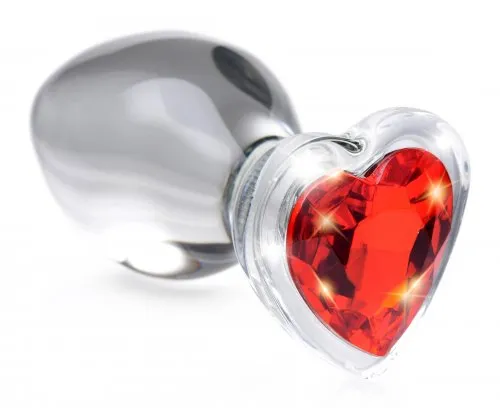 Anal XR Brands Booty Sparks Red Heart Gem Glass Anal Plug Large