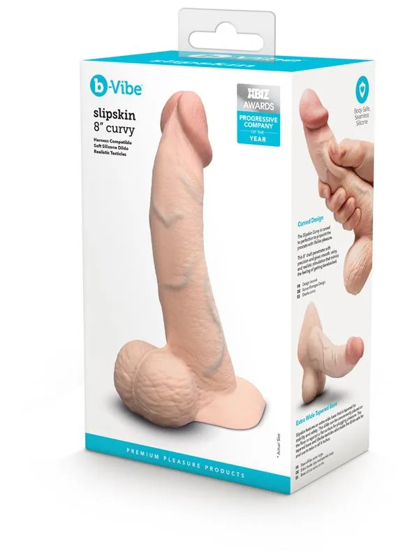 BVibe b Vibe Slipskin Realistic Silicone Dildo 8 in Curved Cream Female Sex Toys BVibe b Vibe Slipskin Realistic Silicone Dildo 8 in Curved Cream Female Sex Toys