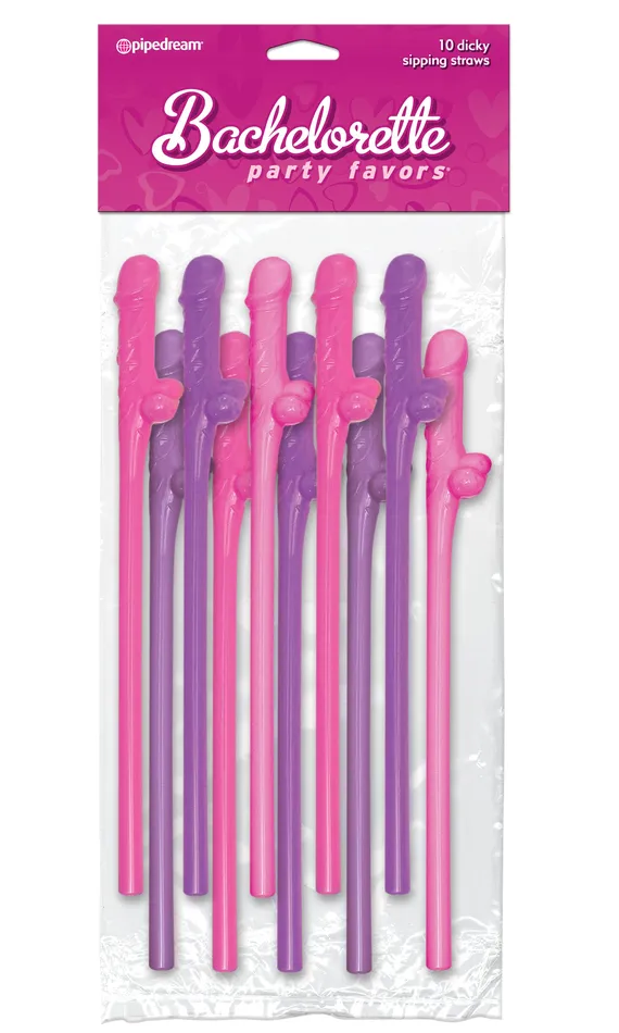 Bachelorette Party Favors 10 Dicky Sipping Straws Pink Purple Pipedream Vibrators