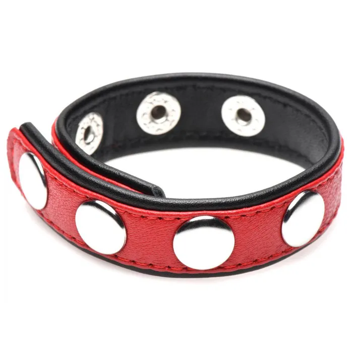 Cock Gear Leather Speed Snap Cock Ring Red XR Brands Strict Male Sex Toys