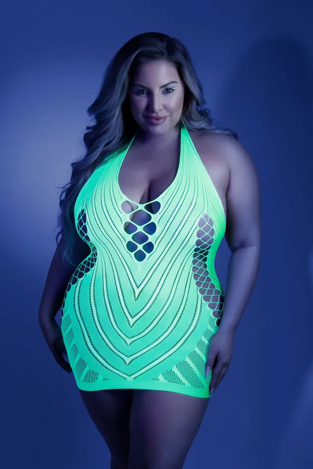 Dildos Fantasy Lingerie Shock Value Halter Dress Queen Neon Green