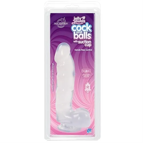 Doc Johnson Dildos Jelly Jewels Cock and Balls With Suction Cup Clear