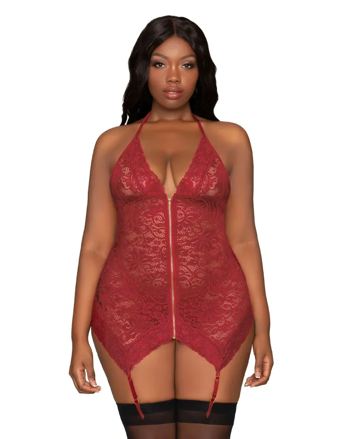 Dreamgirl Garter Slip and GString Queen Size Garnet Male Sex Toys