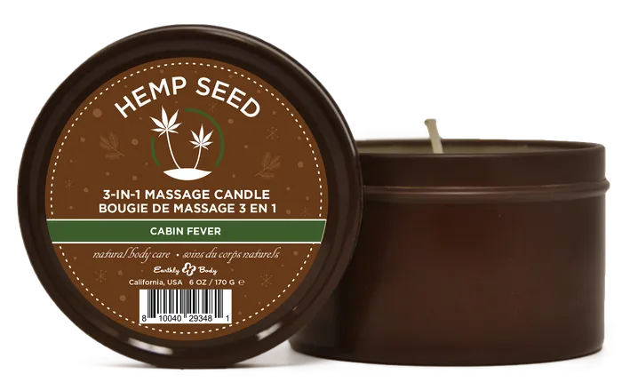 Earthly Body Couples Hemp Seed 3in1 Massage Candle Cabin Fever 6oz 170 G