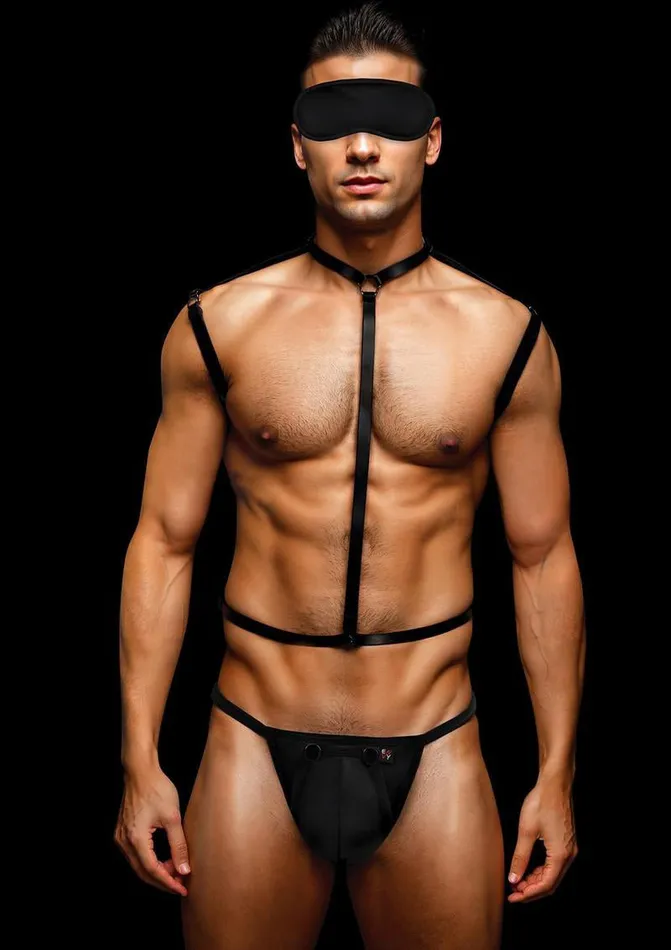 Envy Menswear Anal Envy 3 Pc Wet Look Chest Harness Largexlarge Black