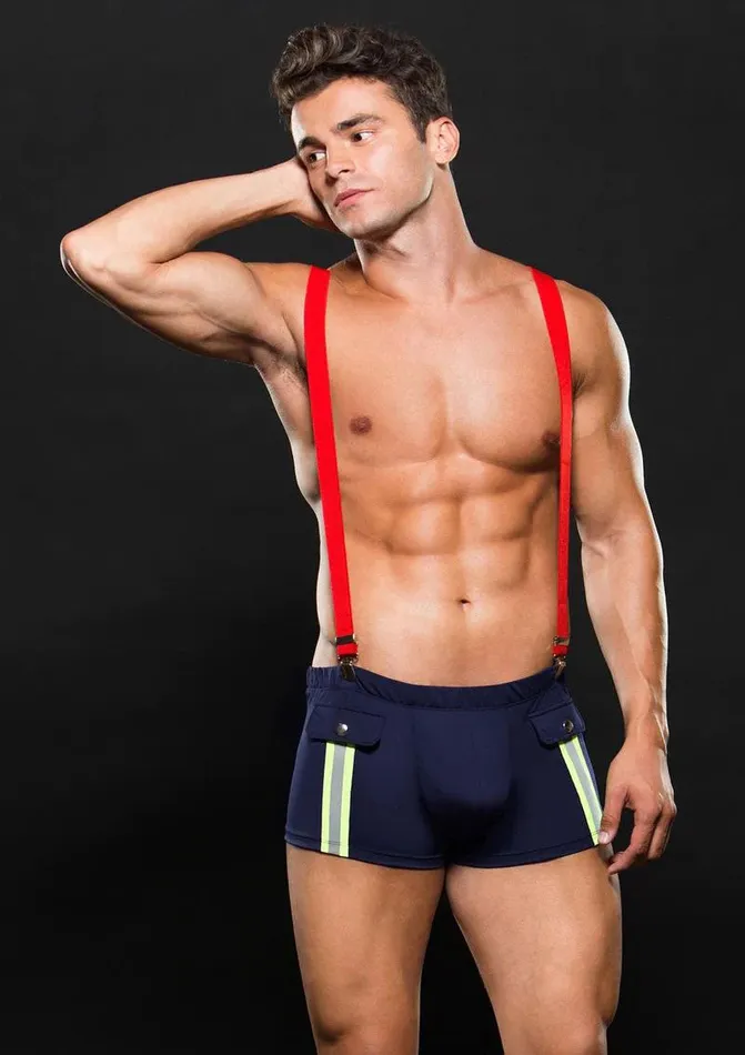 Envy Menswear Anal Fireman Bottom With Suspenders 2 Pc Mediumlarge Navy Bluered
