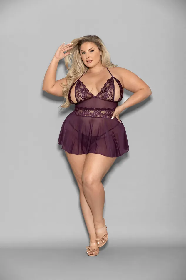 Escante Male Sex Toys Shorty Babydoll Queen Size Plum