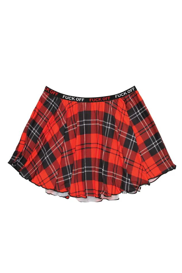 Fantasy Lingerie Vibrators FCk Off Plaid Skirt Red Plaid Sm