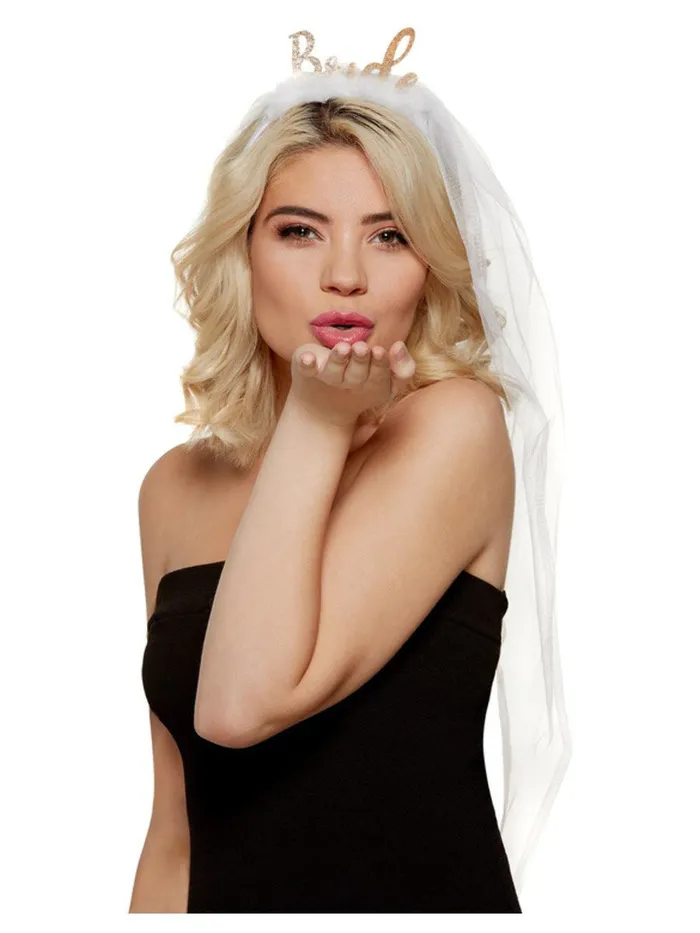 Fever Lingerie Male Sex Toys White and Gold Bride Headband With Veil
