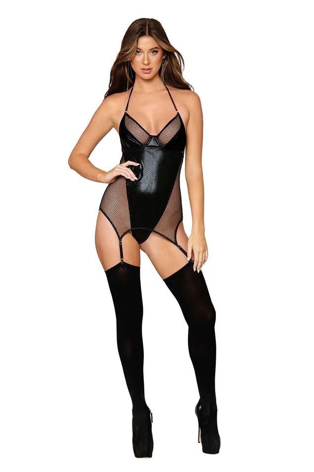 Garter Slip Teddy One Size Black Dreamgirl Bodystockings Playsuits