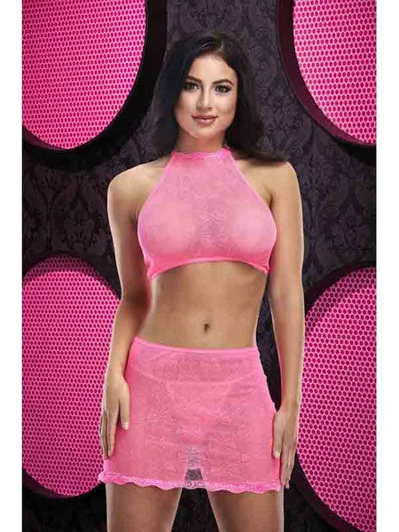 Lapdance Lingerie Anal Jacquard Crop Top and Skirt Set LC70HP