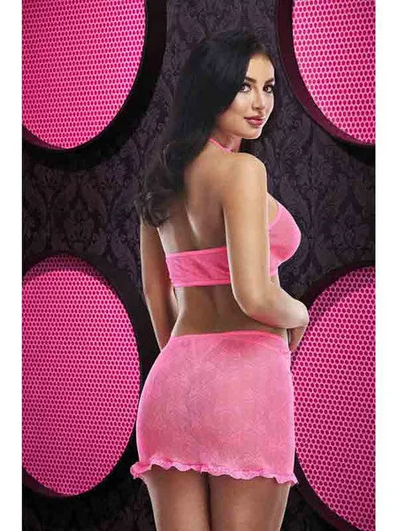 Lapdance Lingerie Anal Jacquard Crop Top and Skirt Set LC70HP