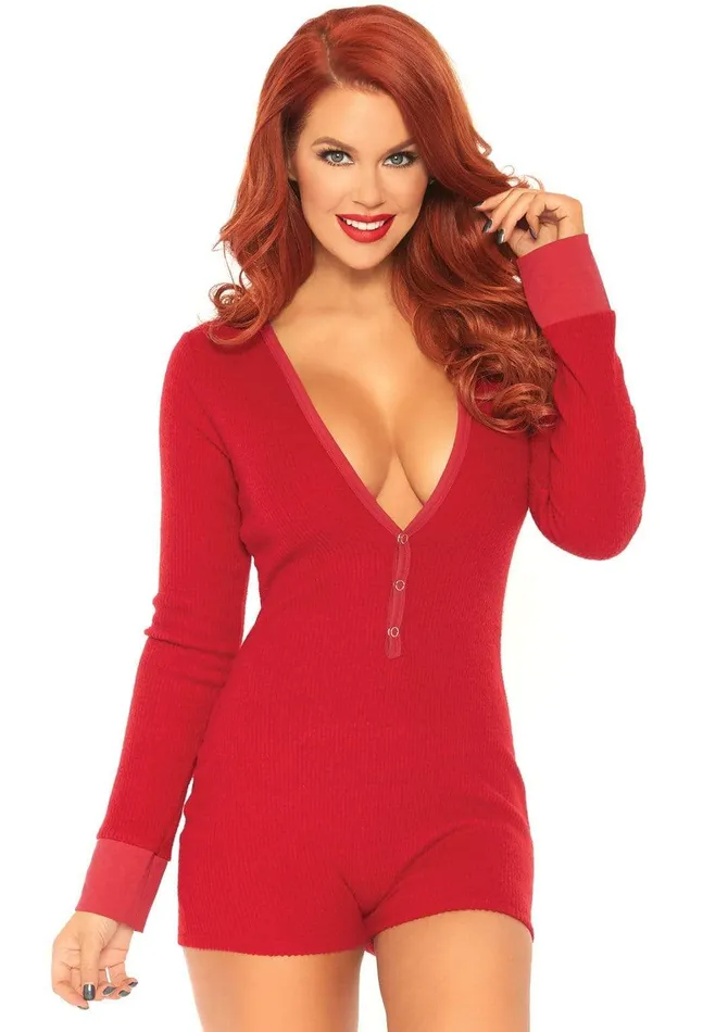 Leg Avenue Anal Brushed Rib Romper Medium Large Red