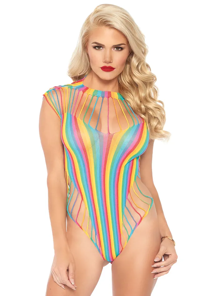 Leg Avenue Mens Underwear Shredded Opaque Cut Out Teddy One Size Rainbow