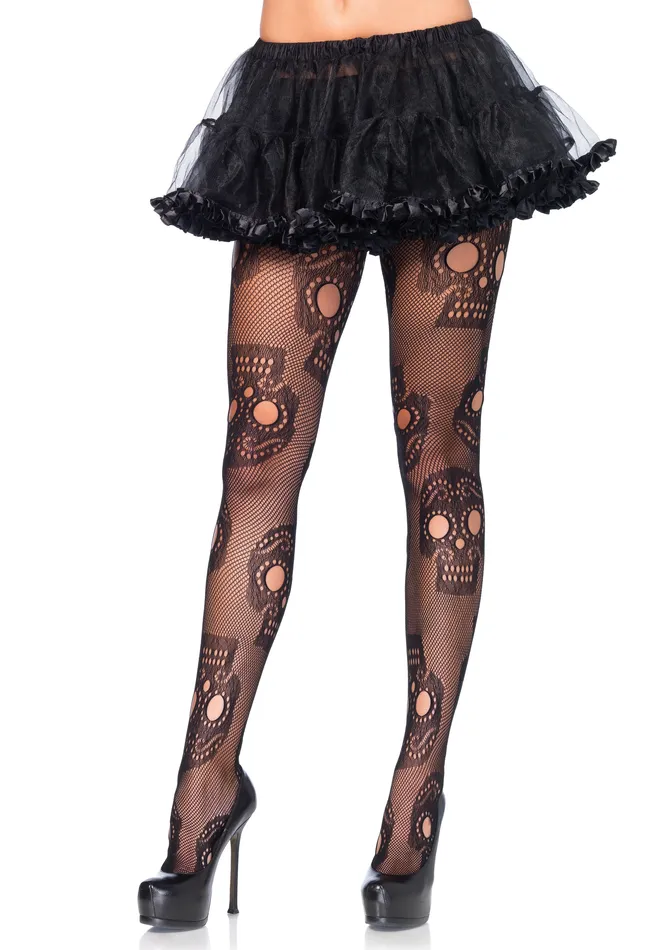 Leg Avenue Teddies And Bodies Sugar Skull Net Pantyhose One Size