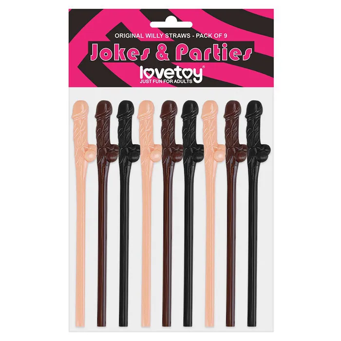 Lovetoy Vibrators Lovetoy Pack Of 9 Willy Straws Black Brown And Pink