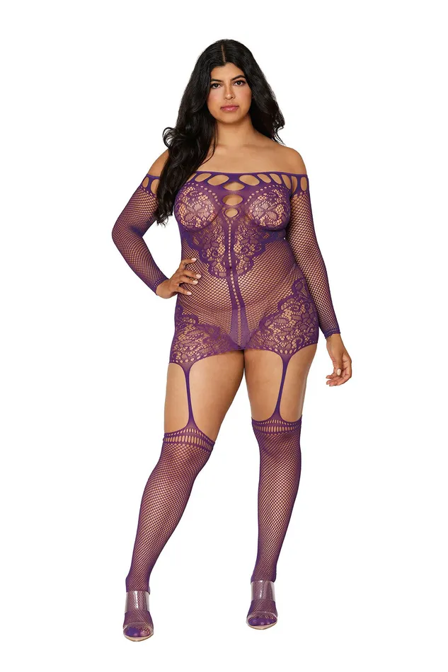 Male Sex Toys Garter Dress Queen Size Aubergine Dreamgirl