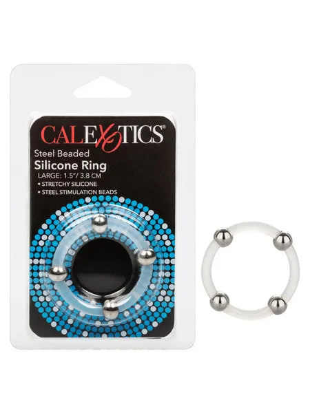 Male Sex Toys Steel Beaded Silicone Ring Large CalExotics