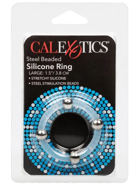 Male Sex Toys Steel Beaded Silicone Ring Large CalExotics