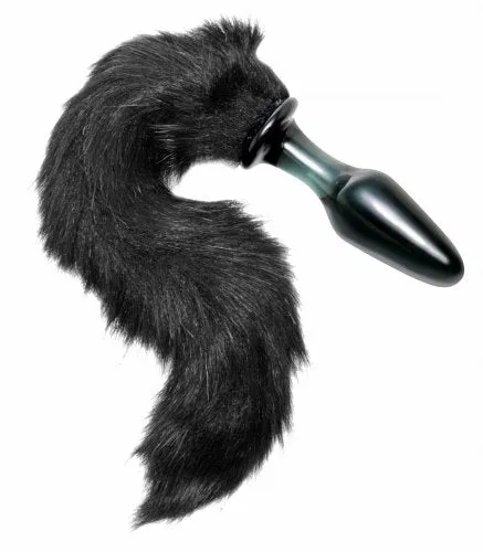 Midnight Fox Glass Plug With Tail XR Brands Tailz Male Sex Toys