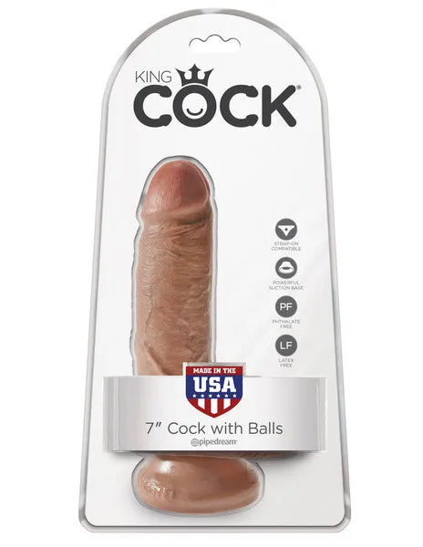 Pipedream Products Female Sex Toys King Cock 7 in Cock with Balls Tan