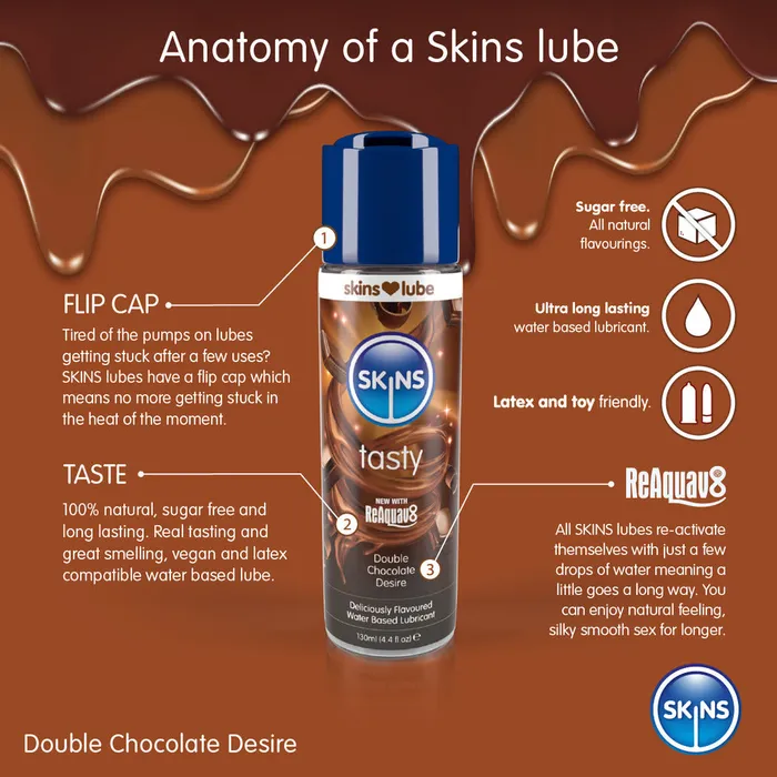 Skins Condoms Vibrators Skins Double Chocolate Desire Waterbased Lubricant 130ml